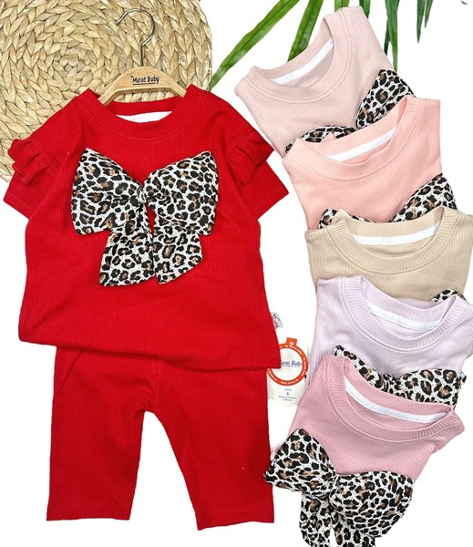 LEOPAR FİYONK DETAYLI KISA KOLLU 2'Lİ TAKIM