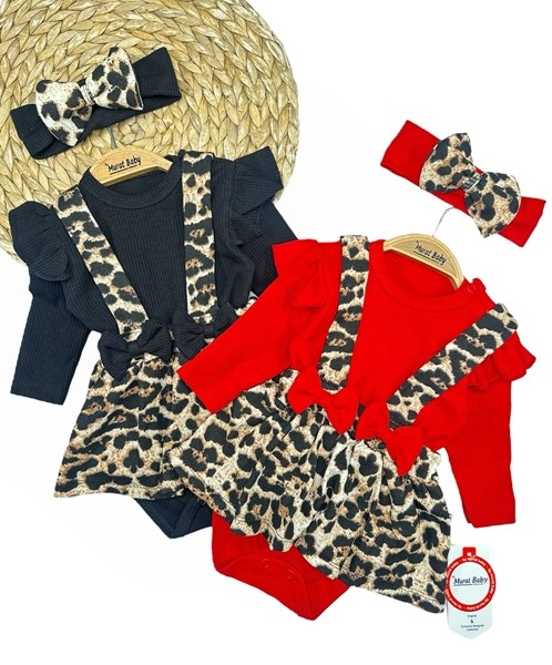 LEOPAR DESEN BADİLİ ELBİSE 