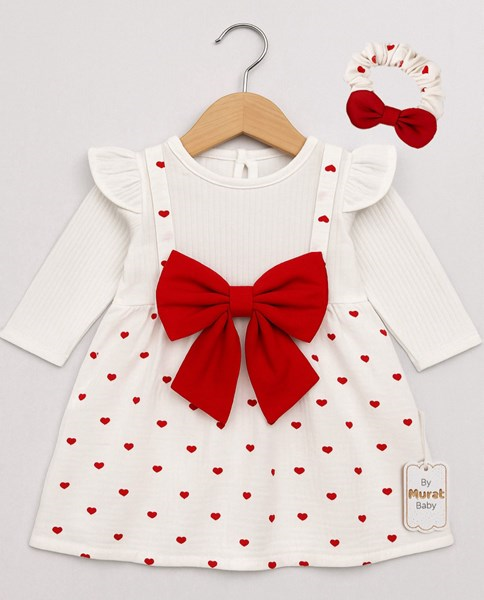 KÜÇÜK KALP BASKILI UZUN KOLLU ELBİSE