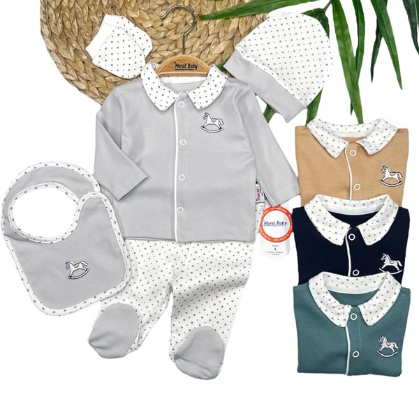 AT İŞLEMELİ 4LÜ YENİDOĞAN ŞAPKALI TAKIM 