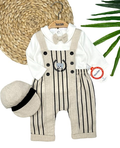 ÖNÜ AYICIK DETAYLI ÇİZGİLİ SALOPET