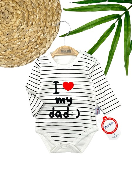 ÇİZGİLİ I LOVE DAD BASKILI BADİ
