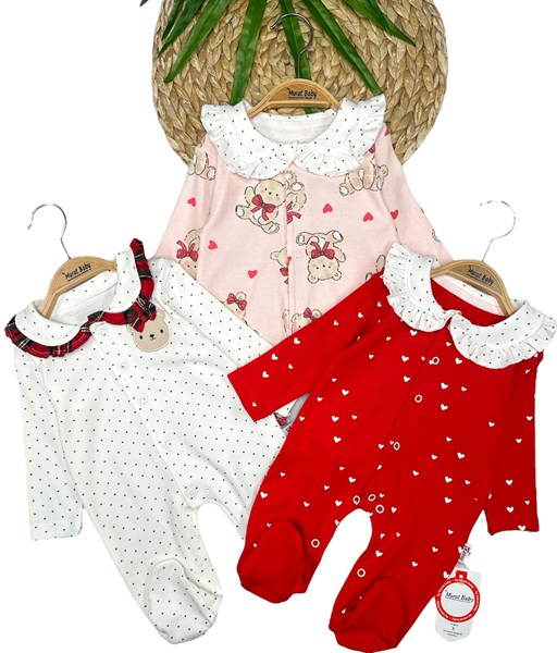 BEBE YAKA DESENLİ 3'LÜ ÇITÇITLI TULUM