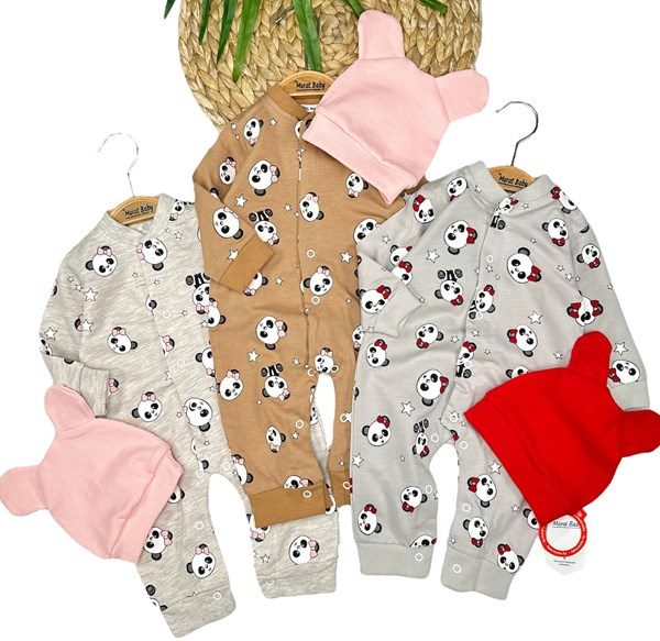 PANDA BASKILI ŞAPKALI TULUM