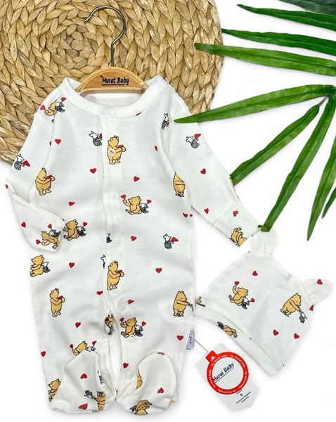 MİNK KALP AYICIK BASKILI ŞAPKALI TULUM 
