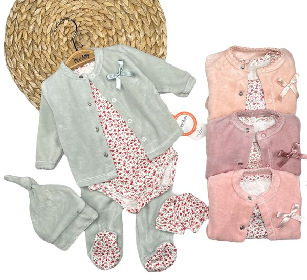ÇİÇEK DESEN BADİLİ KADİFE CEKET 5 SET 