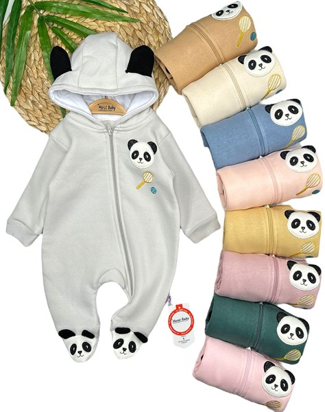 PANDA BASKILI ŞARDONLU KAPÜŞONLU TULUM 
