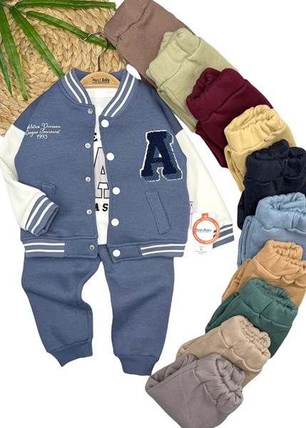 BASKILI KOLEJ CEKET ŞARDONLU 3'LÜ TAKIM