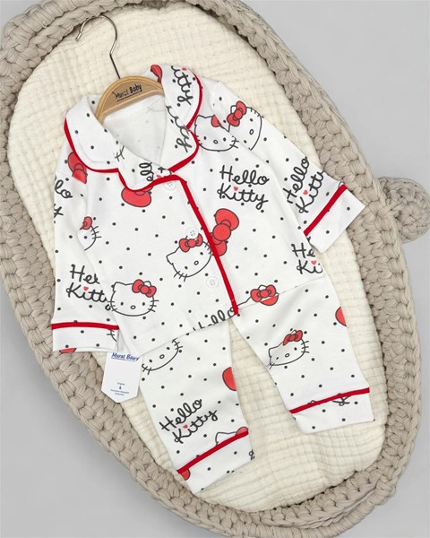 FİYONKLU KEDİ PUANTİYELİ PİJAMA TAKIM