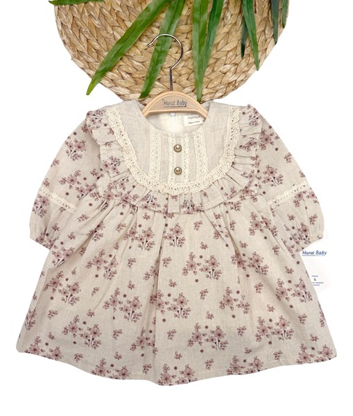 ÇİÇEK BASKILI YAKA GÜPÜRLÜ ELBİSE