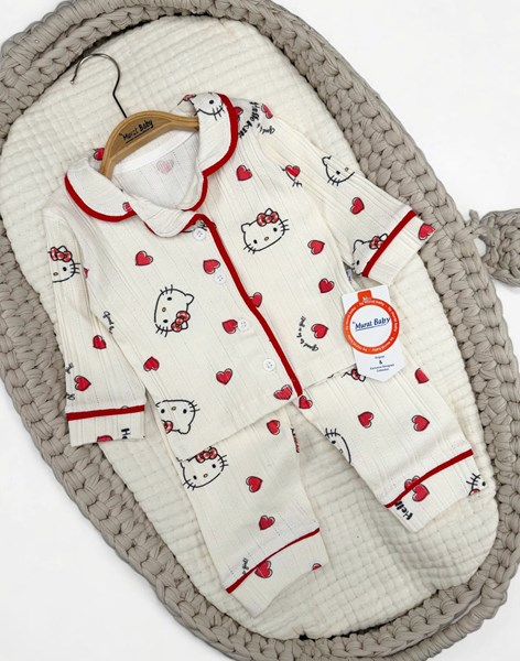 KEDİLİ KALP BASKILI PİJAMA TAKIM 