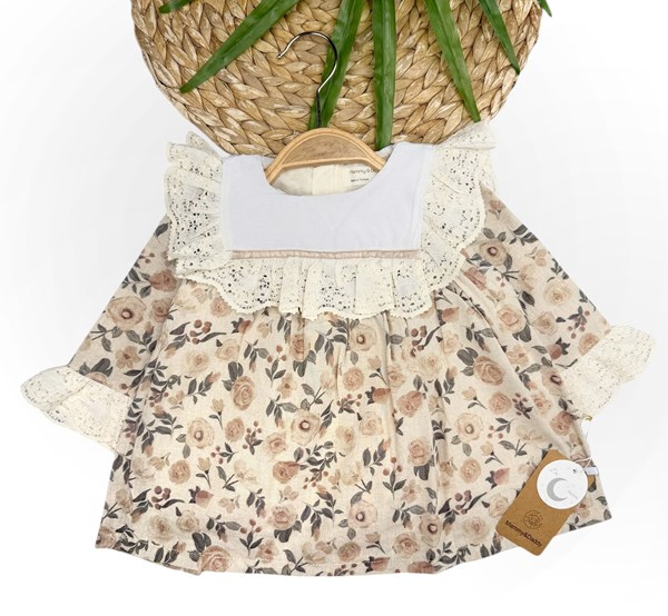 GÜL DESENLİ YAKALI ELBİSE 