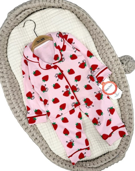 ÇİLEK KEDİLİ BASKILI PİJAMA TAKIM