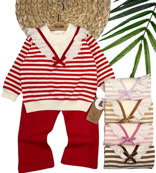 ÇİZGİLİ V YAKA GÜPÜR DETAYLI 2Lİ TAKIM