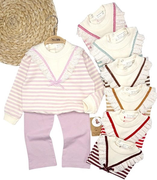 ÇİZGİLİ V YAKA GÜPÜR DETAYLI 2Lİ TAKIM