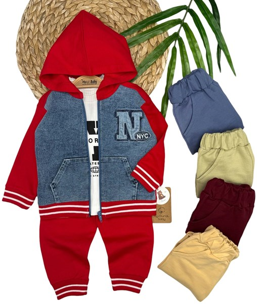 NYC İŞLEMELİ KOT DETAYLI 3LÜ TAKIM 