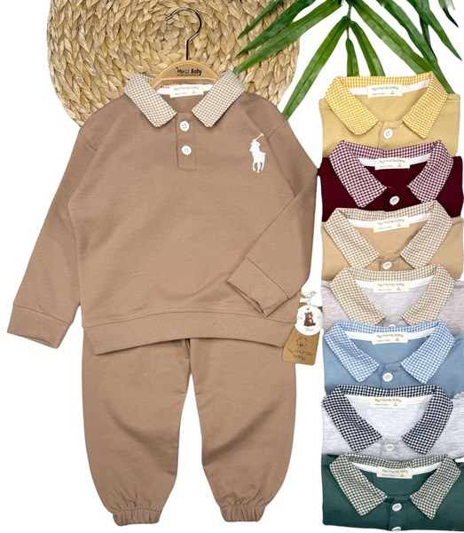 KARE BASKILI YAKA AT İŞLEMELİ TAKIM 