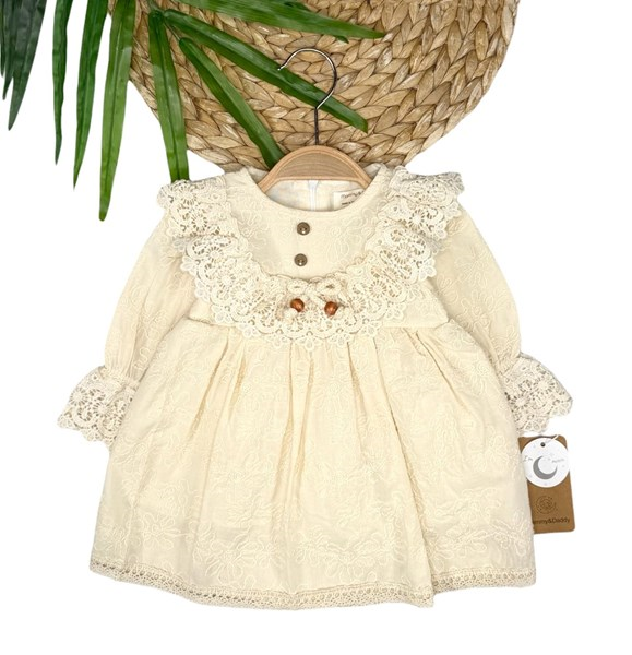 DANTELLİ BONCUK DESENLİ ELBİSE