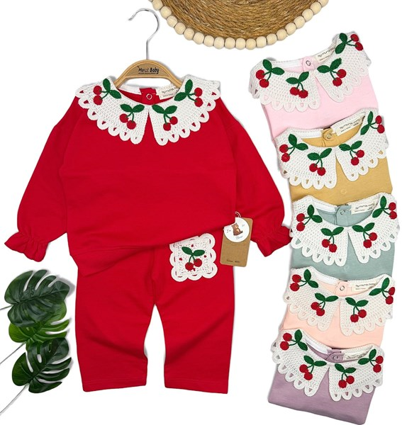 KİRAZ DESENLİ DANTELYAKA 2Lİ TAKIM