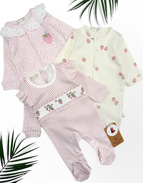 ÇİLEK VE ÇİÇEK DESENLİ 3LÜ TULUM 