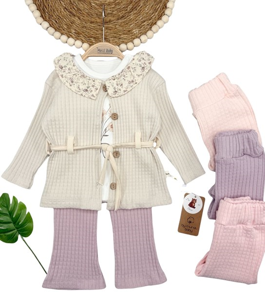 YAKA ÇİÇEK DESENLİ DÜĞMELİ 3'LÜ TAKIM