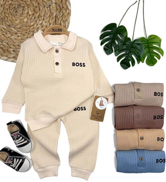  WAFFLE KUMAŞ BOSS BASKILI 2Lİ TAKIM 