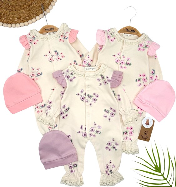 YAKA DETAY GÜPÜRLÜ ÇİÇEK BASKILI TULUM