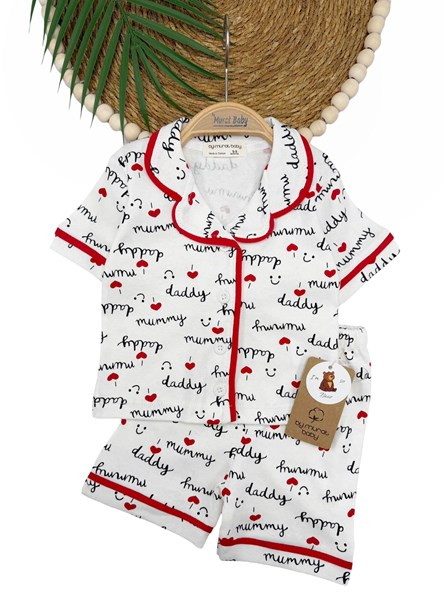 MAMMY DADY BASKILI KISA KOL PİJAMA TAKIM