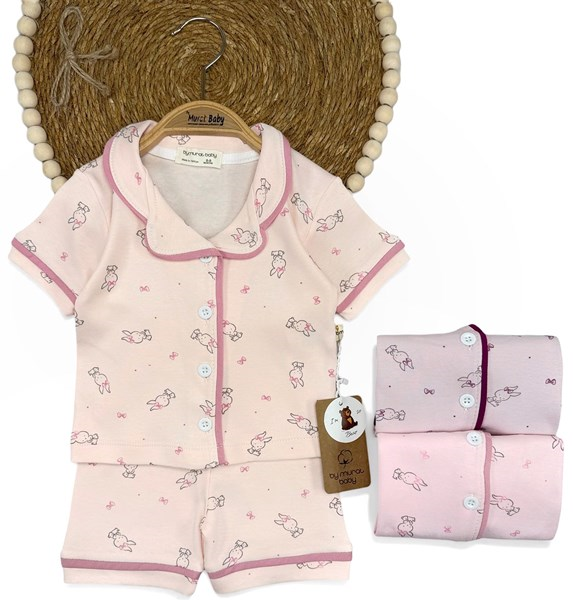 TAVŞAN BASKILI KISA KOL PİJAMA TAKIM