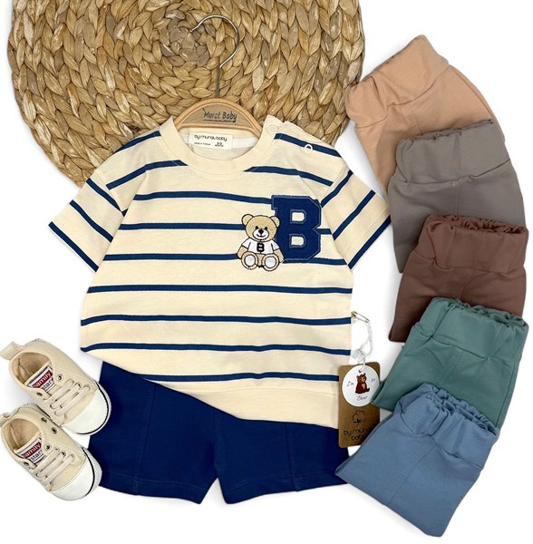 B HARFLİ AYILI ÇİZGİLİ KISA KOL TAKIM