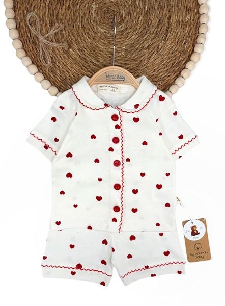 YAKASI BİYE KISA KOL PİJAMA TAKIM