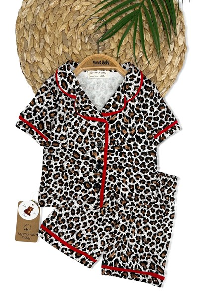 LEOPAR SİYAH BİYELİ PİJAMA TAKIM