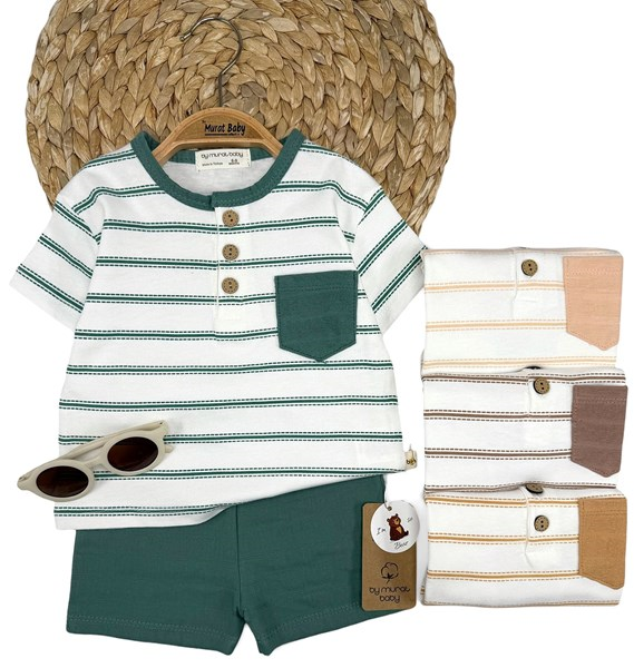 ÜÇ DÜĞMELİ ÇİZGİLİ KISA KOL TAKIM