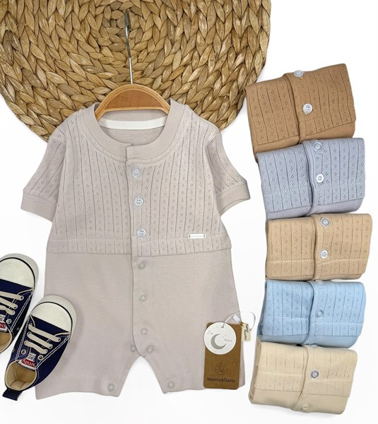 MAMMY DADDY DÜĞMELİ DELİKLİ YARISI KISA KOL TULUM 