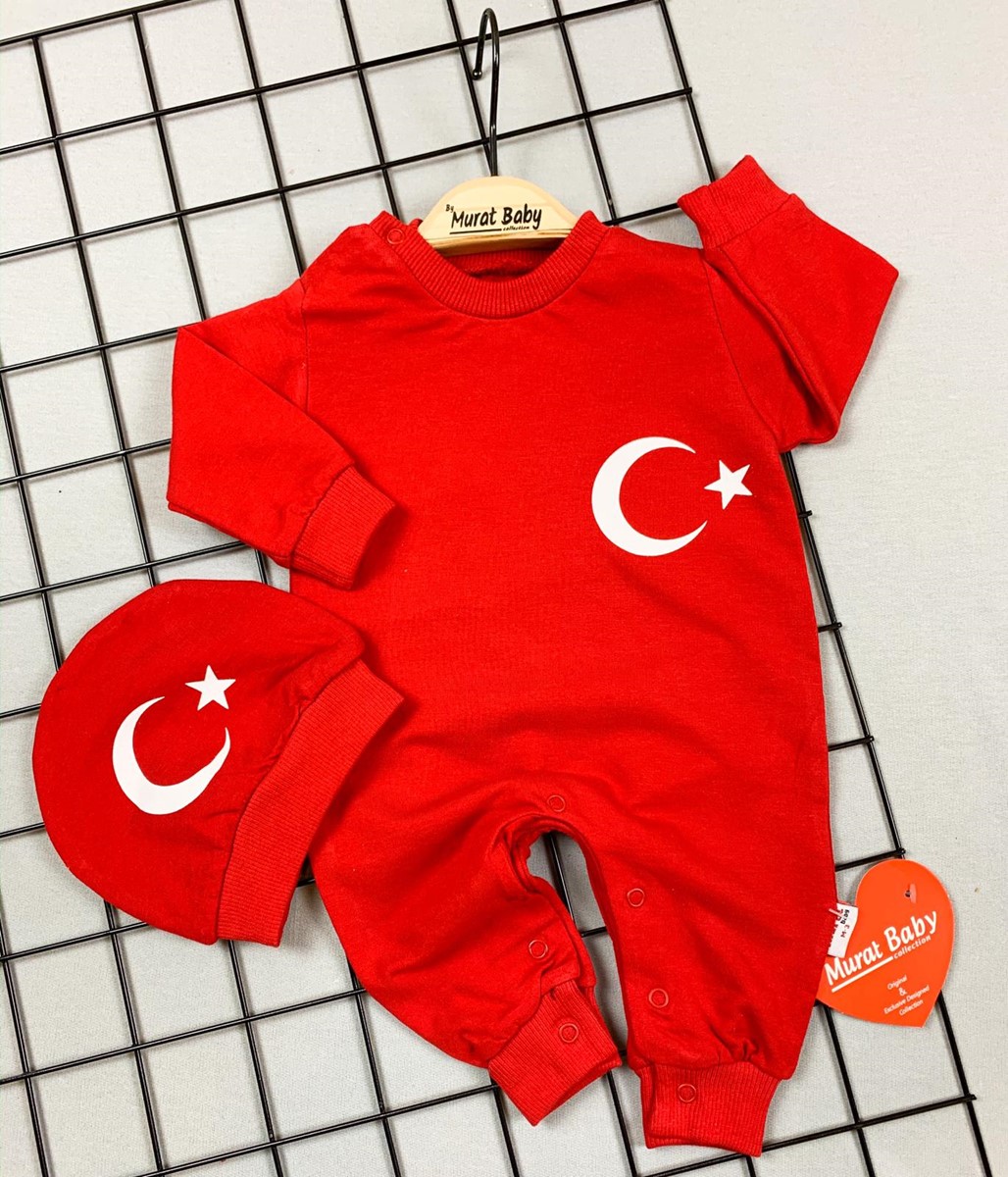 ŞAPKALI UZUNKOL AY YILDIZ BASKILI TULUM Toptan Bebe